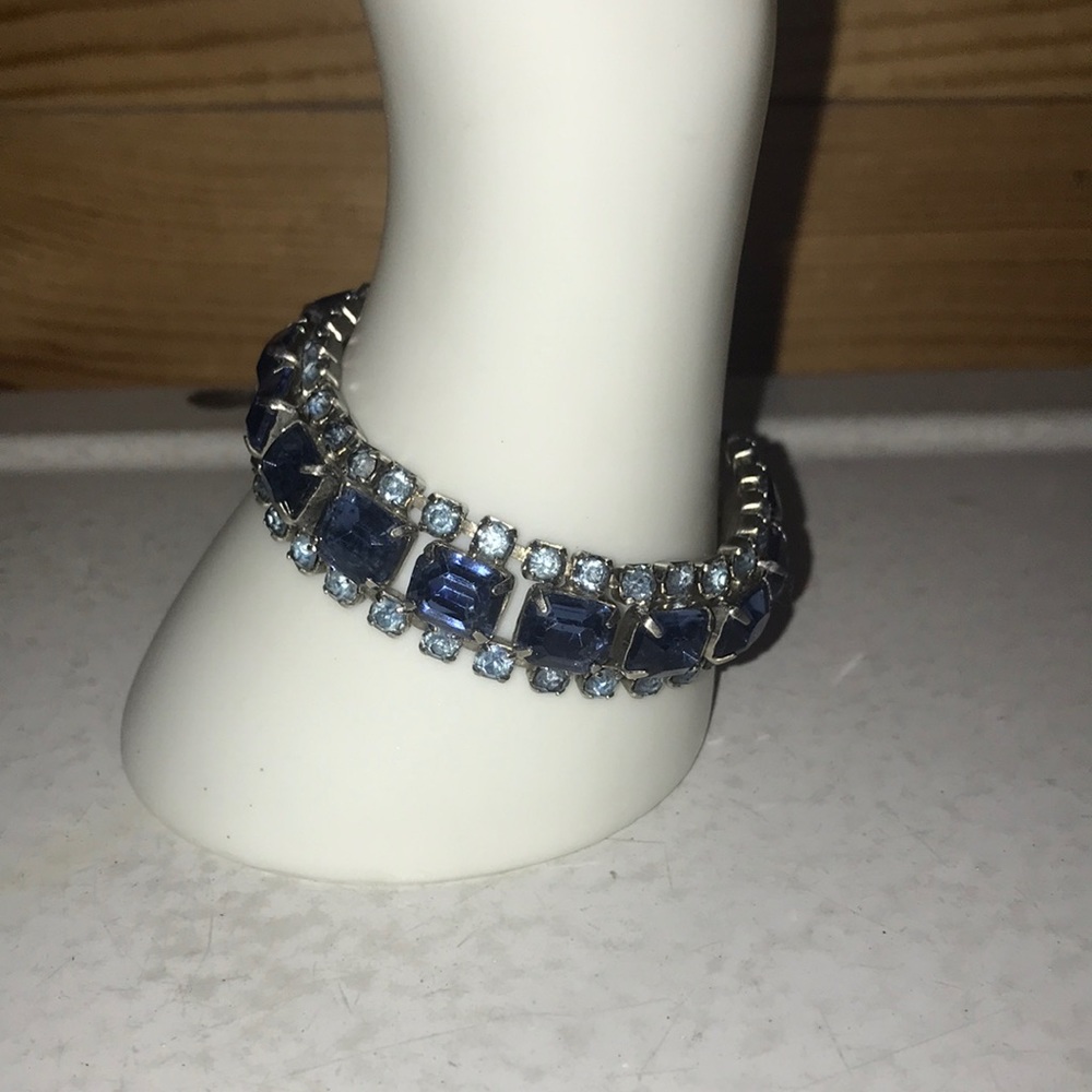 LAST CALL Vintage antique blue rhinestone jeweled bracelet PROM wedding bridal